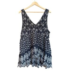 Embroidered Eyelet Black‎ Tank Top XXL Boho Whimsygoth Festival Western Ethereal
